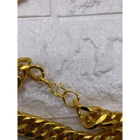 Bulky Cuban Chain Jewelry Gold Tone Unisex Fashion Jewelry Set Necklace and Brac - Picture 10 of 13